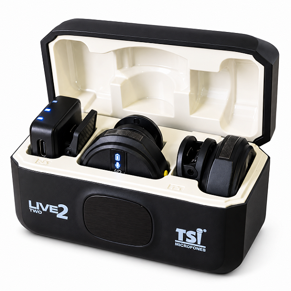 Microfone Lapela Sem Fio TSI Live Two 2 2 Transmissores iPhone Android Câmera USB C Lightning P2
