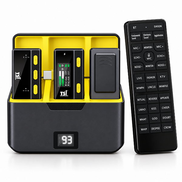 Microfone Lapela Sem Fio TSI Live Pro Duplo USB C