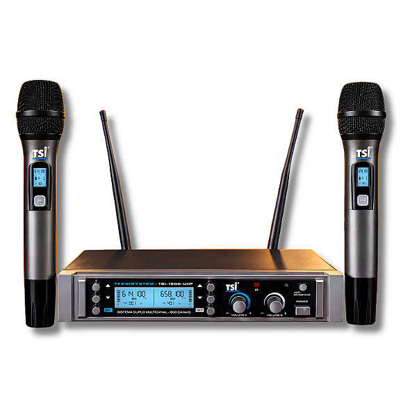 Microfone Tsi Sem Fio Tsi 1500 Duplo Uhf 800 Canais Supercardióide