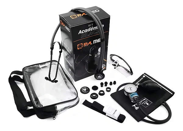Kit Acadêmico Black Esfigmomanômetro E Estetoscópio Cor Preto