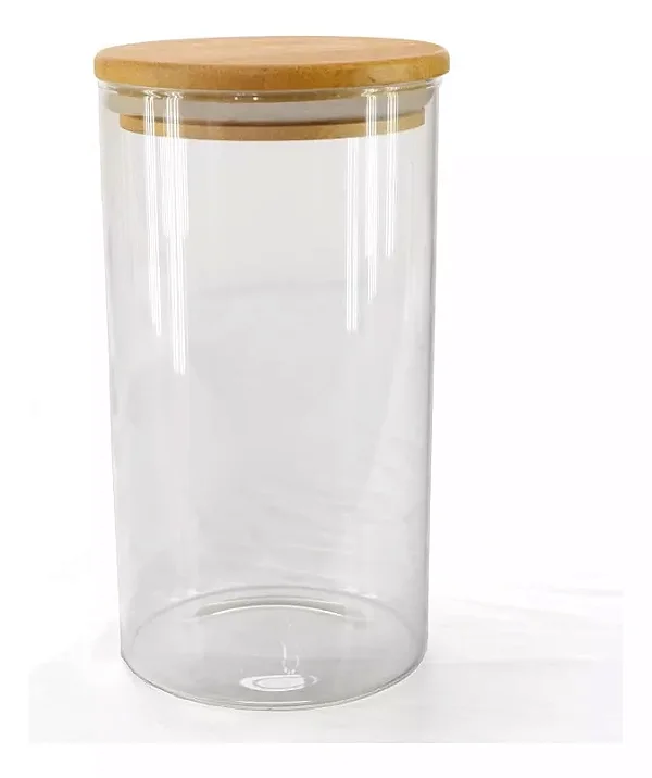 POTE HERMÉTICO VIDRO C/ TAMPA DE BAMBU 750 ML 8,5X12CM