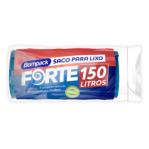 Saco de Lixo Bompack 150L Forte Roll Azul 8Un