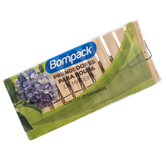 Prendedor de Roupas de Madeira Bompack