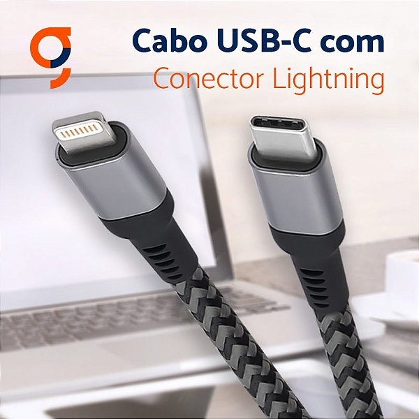 Geonav Cabo USB-C para Lightning conector original Mfi Apple iPad, iPhone,iPod, nylon trançado, 1.5MT, LIUC01, Cinza Escuro