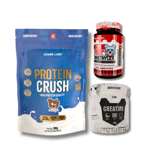 WHEY PROTEIN CRUSH 900G + TERMOGÊNICO DIMETHYLEX 60 CÁPSULAS + CREATINA 300G