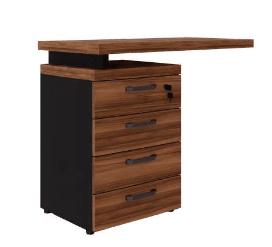 Gaveteiro Lateral com Extensão 4 Gavetas|40mm |900/1285 x 450mm| Nogal com Preto
