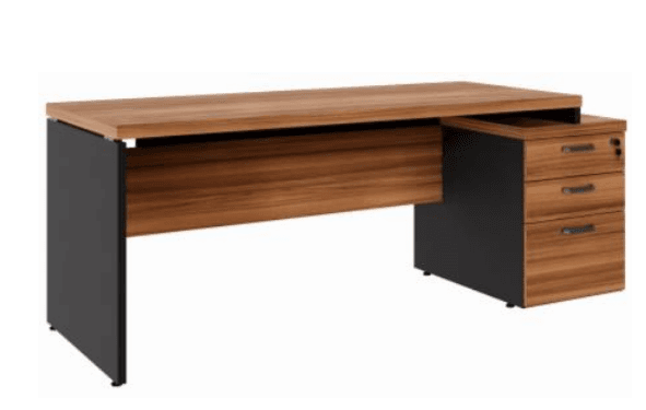Mesa Diretor com Gaveteiro 02 gavetas e 01 pasta|40mm |1700/1920mm x 700mm| Pé Painel- Nogal com Preto