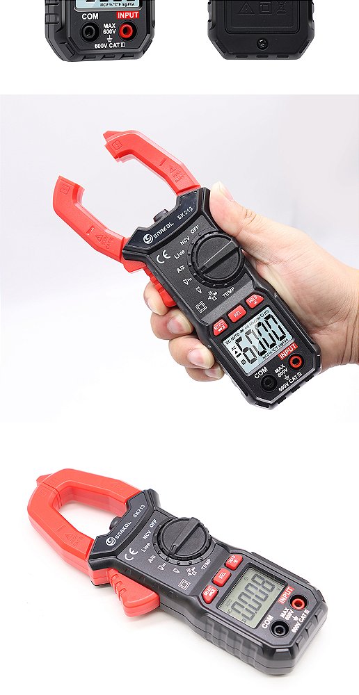 Sk213 medidor de braçadeira digital 600a ac dc corrente profissional amperímetro