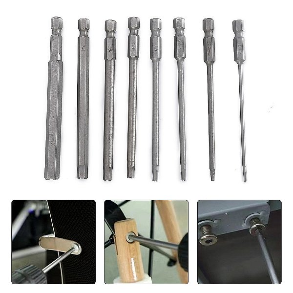 8 pçs cabeça sextavada chave allen brocas conjunto 100mm sae métrica allen elétr