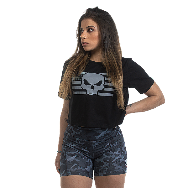 CROPPED BLACK SKULL BANNER PRETO