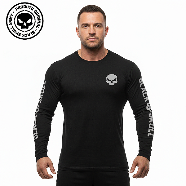 Camiseta Manga Longa Black Skull Skin Dry Fit Uv Original Us