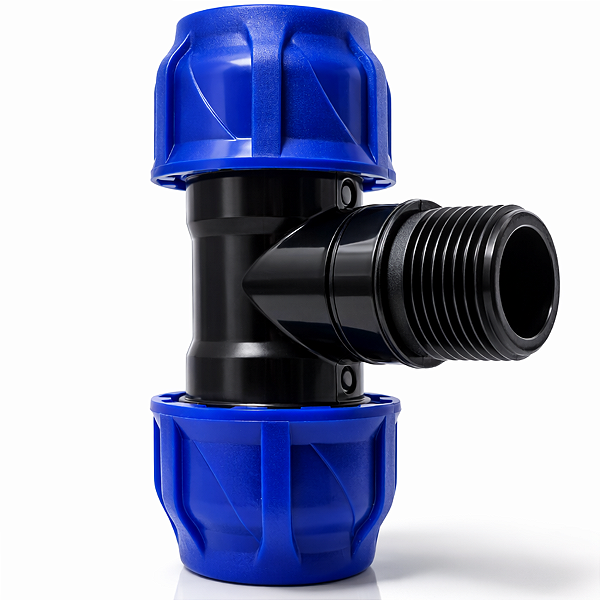 Tê 90° de Compressão PP 25mm Rosca Macho 3/4" PEAD - Aqua Plastic