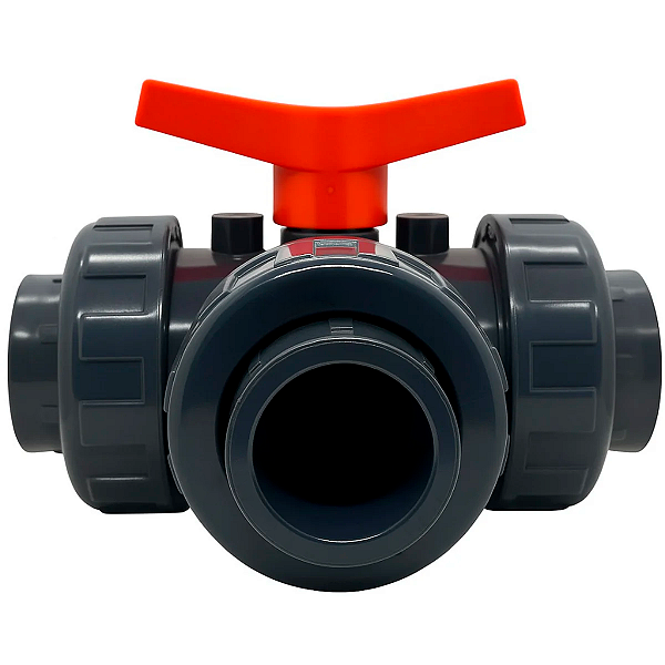 Válvula de Esfera 3 Vias Tipo L PVC-U PTFE-EPDM PN10 D.União F/F D.50-1 1/2" SCH80 - Aqua Plastic