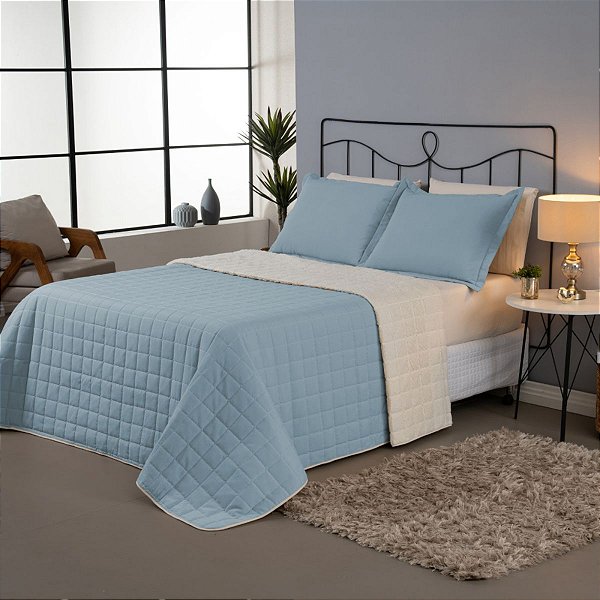 Kit Cobre Leito Matelado Casal Dupla Face Sherpa de Carneiro