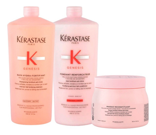 Kit Kérastase Genesis Hydra Shampoo 1L + Condicionador 1L + Masc Gd