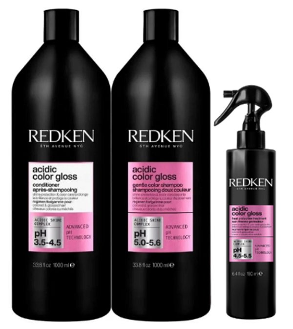 Kit Redken Acidic Color Gloss Sh + Cond 1L + Leave-in