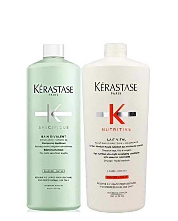 Kit Kérastase Shampoo Divalent 1Litro + Cond Lait Vital 1Litro