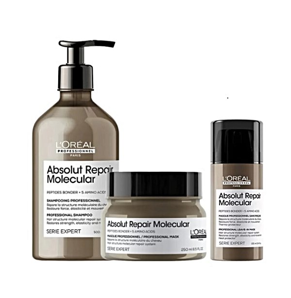 Kit LOréal Molecular Sh 500ml+ Máscara 250g+ Leavein 100ml