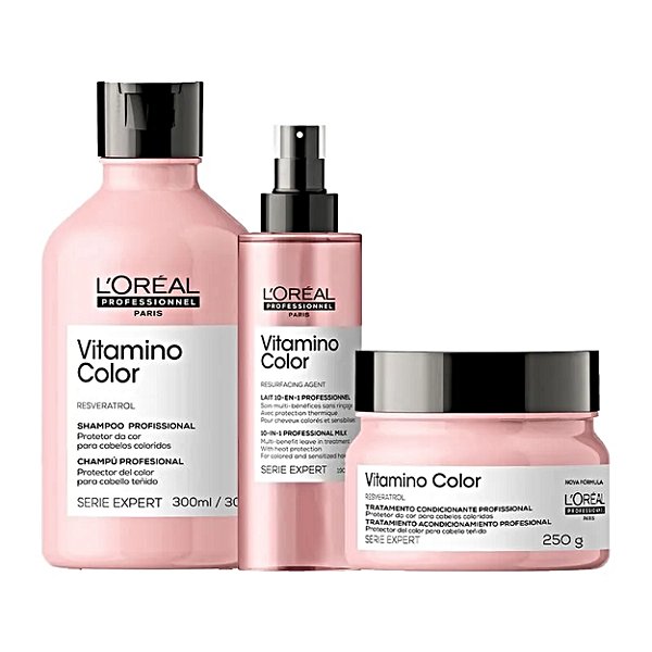 Kit Loréal Vitamino Color Shampoo+ Máscara pq+ Leavein