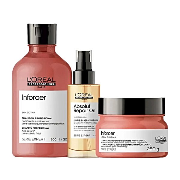 Kit Loréal Inforcer Shampoo 300ml+ Máscara 250g+ Óleo 90ml