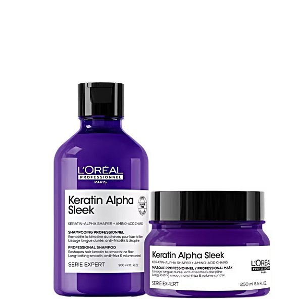 Kit Loréal Keratin Alpha Sleek Shampoo 300ml+ Máscara 250g