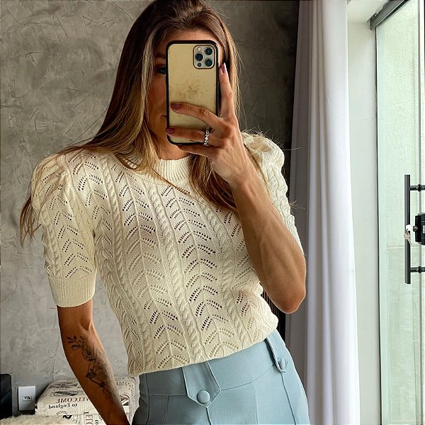 Blusa Tricot Manguinha Ombro Princesa