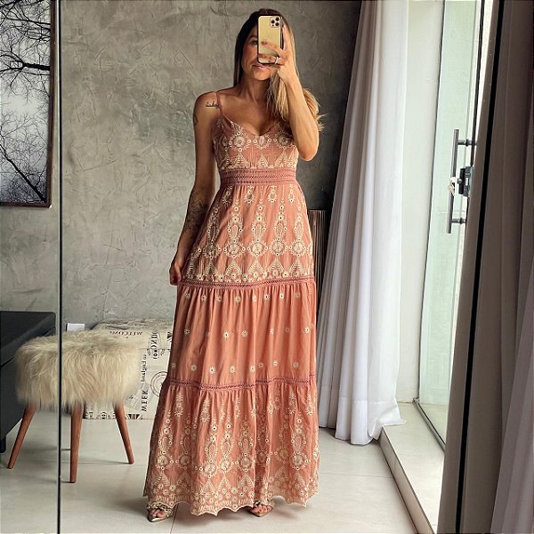 Vestido Longo Laise Marrom