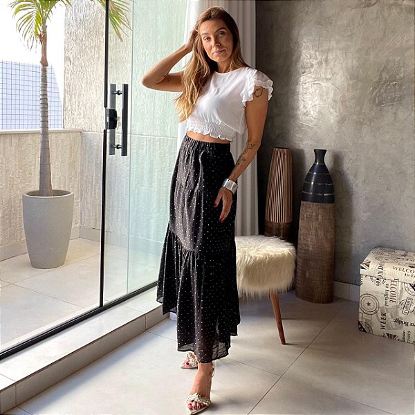 Saia Midi Aplicações Preta