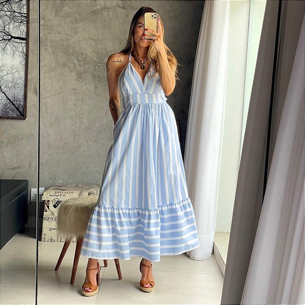 Vestido Midi Listras Frente Unica