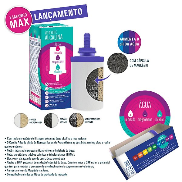 Vela para Filtro Alcalina Magnesio Prata Coloidal Carvão