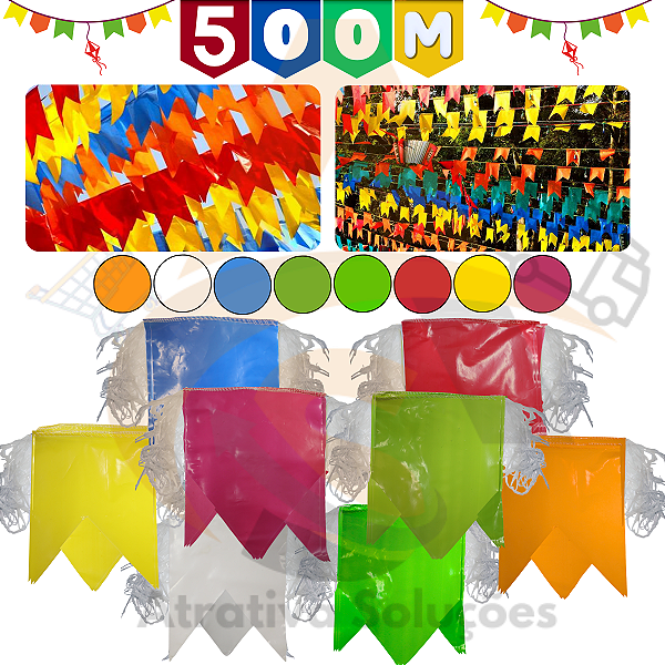 Bandeirola Cor Unica 18x22 Junina Plastica 500 Metros