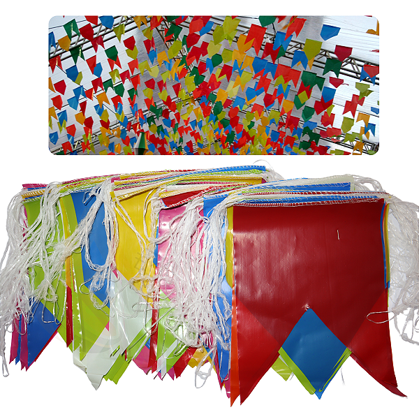 Bandeirola Gigante Colorida 30x40cm Junina Plastica 1000m