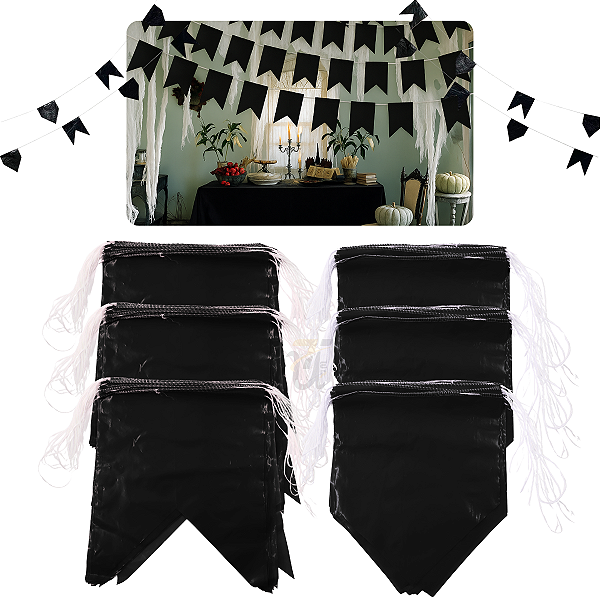 Bandeirola Plástica Preta 18x22 Festa Halloween Eventos Times Clubes Ornamentação 100M