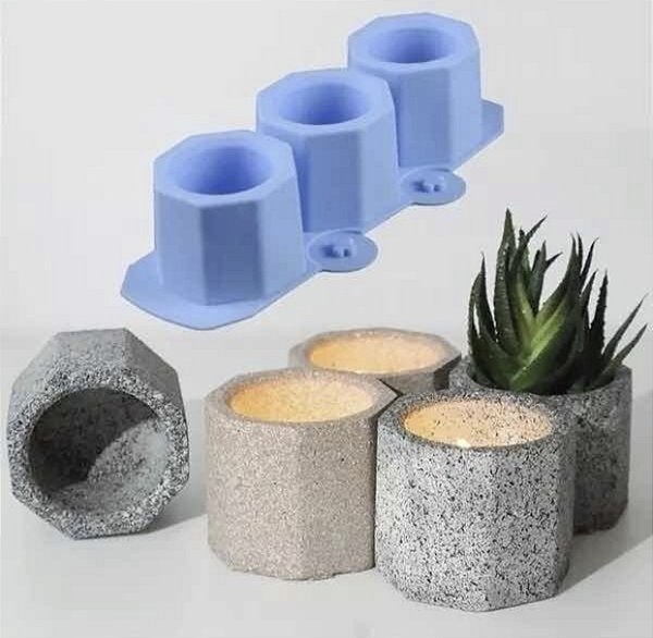 Molde Silicone 3 Vasos Forma Pote Vela Suculenta F21