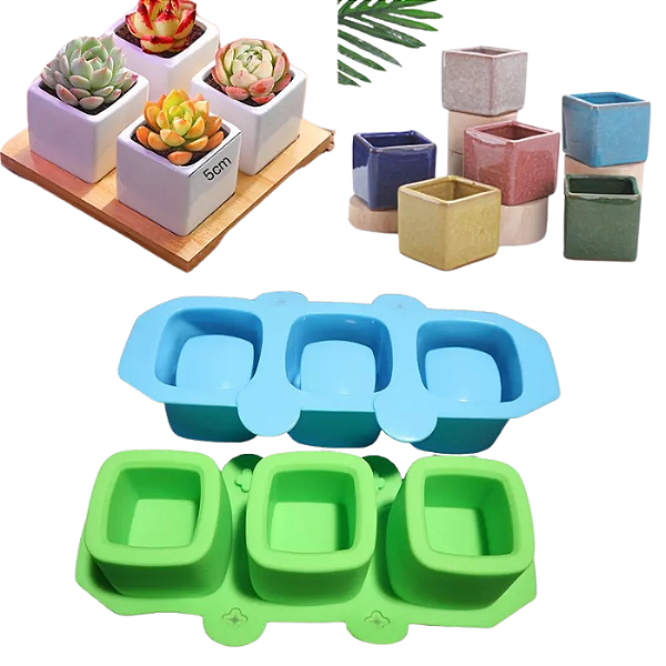 Molde Silicone 3 Vaso Quadrado F22 Vela Cimento