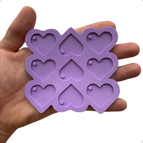 Molde Silicone 9 Coração 3cm Resina 3mm Pingente Brinco A5