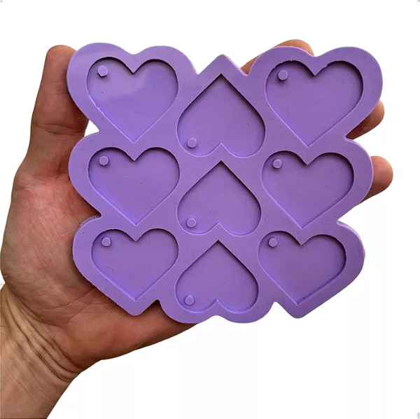 Molde Silicone 9 Coração 4cm Resina 3mm Pingente Brinco A19