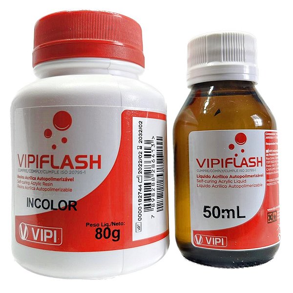 Kit Resina Acrílica Auto Pó Incolor 80g + líquido 50ml Vipi Flash