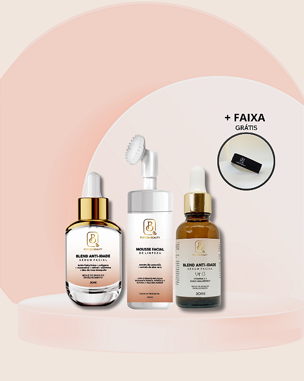 Kit Pureza Beauty Completo - Sérum Blend Anti-idade + Espuma de limpeza Facial + Sérum Vitamina C