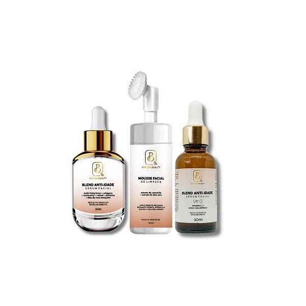 Kit Pureza Beauty Completo - Sérum Blend Anti-idade + Espuma de limpeza Facial + Sérum Vitamina C