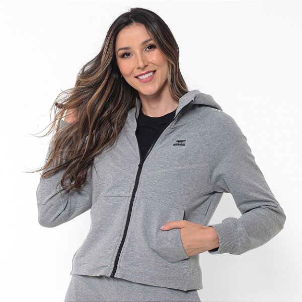 Jaqueta Moletom Feminina Cinza Mescla