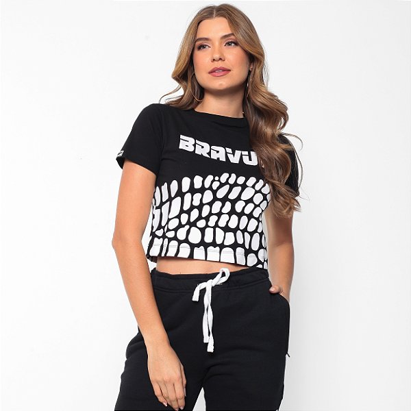 Cropped Preto Pedras Algodão Egipcio