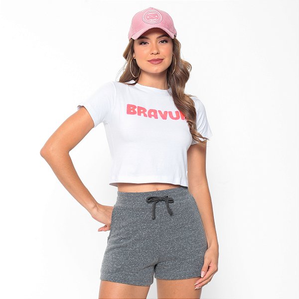 Cropped Branco e Rosa