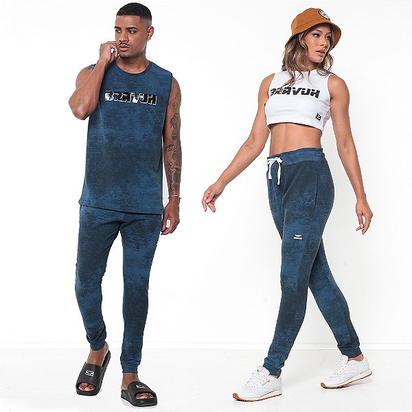 Calça de Moletom Azul Marmorizada Confort Prime