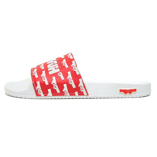 Chinelo Slide Branco e Vermelho Estampado Ecofriendly