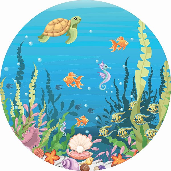 Painel De Festa FUNDO DO MAR  redondo, em Tecido Premium 3D!!