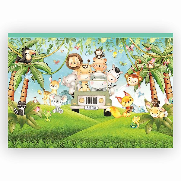 Painel retangular SAFARI CARRO ANIMAIS com passa varão