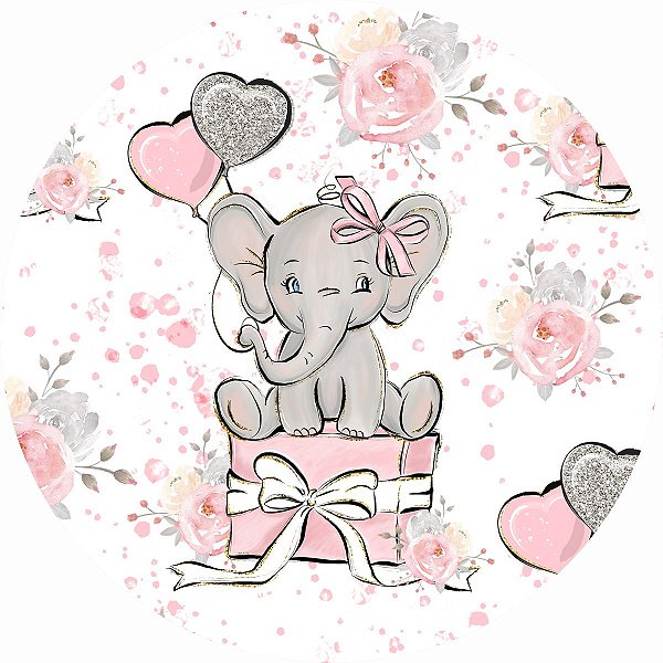 Paindel de festa ELEFANTE ROSA redondo em Tecido Premium 3D !!