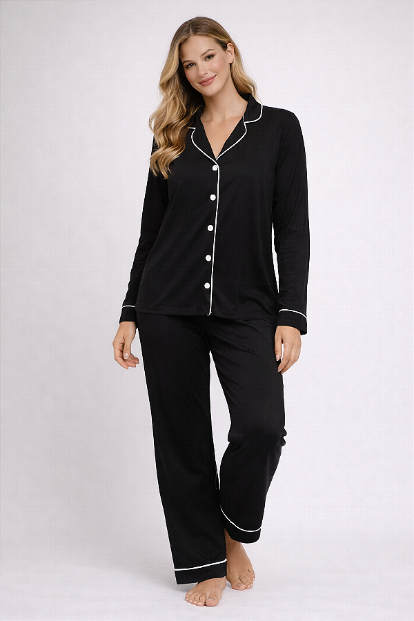 Pijama Feminino Americano Longo Preto