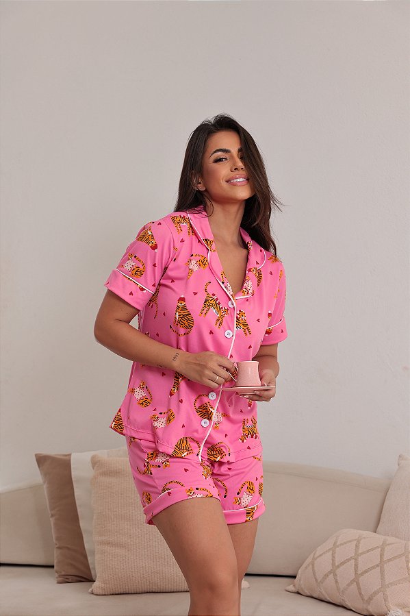 Pijama Feminino Americano Curto Tigres